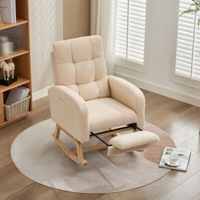 Fauteuil à bascule - LEMONBEST - Repose-pieds extensibles 132×50×99 cm - Velours Teddy - Bois massif - Beige Beige - Publicité Fauteuil à bascule - LEMONBEST - Repose-pieds extensibles 132×50×99 cm - Velours Teddy - Bois massif - Beige Beige - Publicité