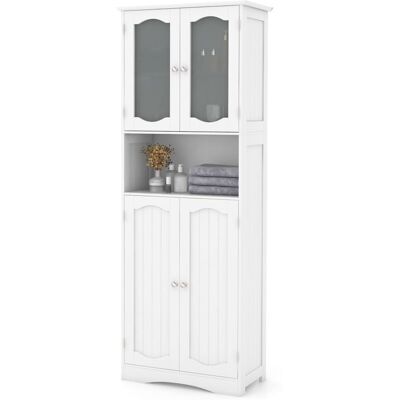 GIANTEX Armoire de Salle de Bain Haute Portes en Verre Trempé Etagères Réglables pour Salon Cuisine 60 x 30 x 164 cm Blanc - Publicité GIANTEX Armoire de Salle de Bain Haute Portes en Verre Trempé Etagères Réglables pour Salon Cuisine 60 x 30 x 164 cm Blanc - Publicité