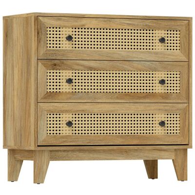 Commode - HOMCOM - 3 tiroirs - cannage en rotin - 80x35x76cm - Bois naturel Beige - Publicité Commode - HOMCOM - 3 tiroirs - cannage en rotin - 80x35x76cm - Bois naturel Beige - Publicité