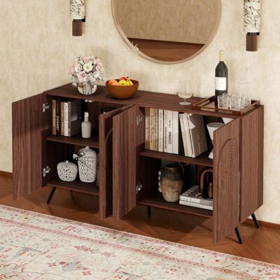 Luscriate - Buffet Armoire de rangement avec 4 portes + 4 étagères réglables - 150x38x83 cm - Noyer Marron - Publicité Luscriate - Buffet Armoire de rangement avec 4 portes + 4 étagères réglables - 150x38x83 cm - Noyer Marron - Publicité