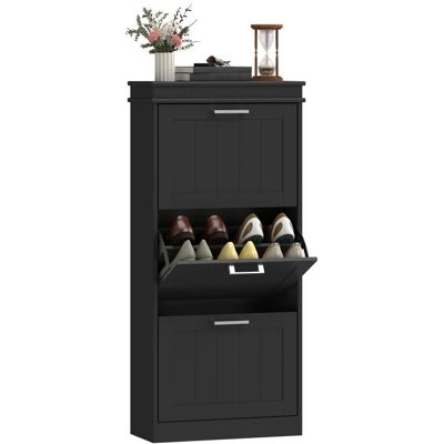 Meuble à chaussures - HOMCOM - 3 portes abattants étagères réglables - étroite - MDF - 54 x 24 x 1175 cm - noir Noir - Publicité Meuble à chaussures - HOMCOM - 3 portes abattants étagères réglables - étroite - MDF - 54 x 24 x 1175 cm - noir Noir - Publicité