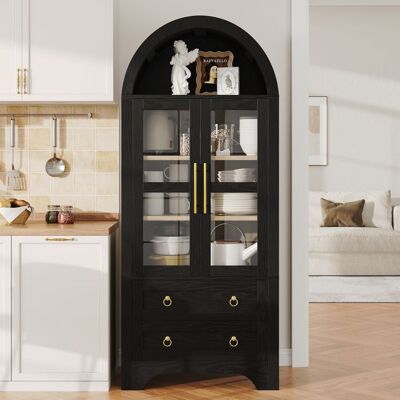 OEM Vaisselier haut de cuisine - Noir - Portes en verre transparent - 2 tiroirs - 2 étagères réglables Noir - Publicité OEM Vaisselier haut de cuisine - Noir - Portes en verre transparent - 2 tiroirs - 2 étagères réglables Noir - Publicité