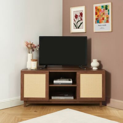 BAÏTA Meuble TV dangle HARIA effet noyer et rotin 120cm - Bois Marron - Publicité BAÏTA Meuble TV dangle HARIA effet noyer et rotin 120cm - Bois Marron - Publicité