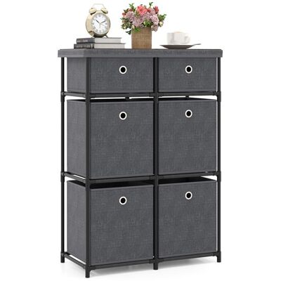 COSTWAY Commode à 6 Tiroirs Tissu avec Structure Métallique et Bacs en Tissu Pliables pour Salon Entrée 58 x 29 x 84 cm Gris - Publicité COSTWAY Commode à 6 Tiroirs Tissu avec Structure Métallique et Bacs en Tissu Pliables pour Salon Entrée 58 x 29 x 84 cm Gris - Publicité