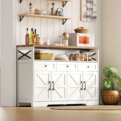 MERAX Buffet de Cuisine Rustique 140×35×95 cm Blanc et Bois avec 3 Tiroirs 2 Portes et Espace de Rangement Ouvert Blanc - Publicité MERAX Buffet de Cuisine Rustique 140×35×95 cm Blanc et Bois avec 3 Tiroirs 2 Portes et Espace de Rangement Ouvert Blanc - Publicité