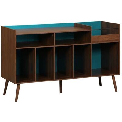 SWEEEK Meuble vinyle vintage bicolore décor bois et bleu 130cm - Nepal Bleu - Publicité SWEEEK Meuble vinyle vintage bicolore décor bois et bleu 130cm - Nepal Bleu - Publicité