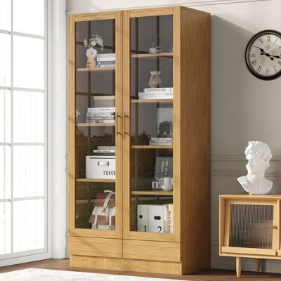 MERAX Vitrine en Bois avec Portes Vitrées 80 x 40 x 160 cm Meuble de Rangement Multifonction avec 2 Tiroirs Design Élégant Marron - Publicité MERAX Vitrine en Bois avec Portes Vitrées 80 x 40 x 160 cm Meuble de Rangement Multifonction avec 2 Tiroirs Design Élégant Marron - Publicité