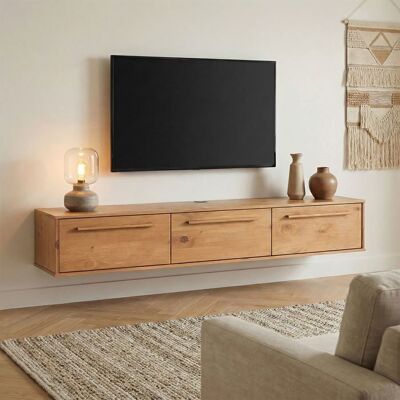 Idimex Meuble TV Suspendu TECCA L 180 cm en Bois Massif Coloris chêne avec 3 Portes Meuble Télé Mural Design Moderne Marron - Publicité Idimex Meuble TV Suspendu TECCA L 180 cm en Bois Massif Coloris chêne avec 3 Portes Meuble Télé Mural Design Moderne Marron - Publicité