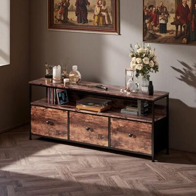 Meuble TV - Design Industriel - 108x30x55 cm - Métal Marron - 3 Tiroirs Marron - Publicité Meuble TV - Design Industriel - 108x30x55 cm - Métal Marron - 3 Tiroirs Marron - Publicité