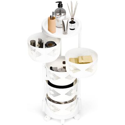 FIANAO Desserte De Cuisine - 5 niveaux-Support de rangement avec roulettes à 360 degrés-étagère à fruits/légumes pour cuisine/salle de Blanc - Publicité FIANAO Desserte De Cuisine - 5 niveaux-Support de rangement avec roulettes à 360 degrés-étagère à fruits/légumes pour cuisine/salle de Blanc - Publicité