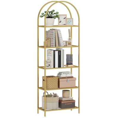 Bibliothèque étagère de rangement - HOMCOM - 5 niveaux - arqué - pour salon bureau chambre - verre - 60 x 30 x 175 cm - doré Jaune - Publicité Bibliothèque étagère de rangement - HOMCOM - 5 niveaux - arqué - pour salon bureau chambre - verre - 60 x 30 x 175 cm - doré Jaune - Publicité