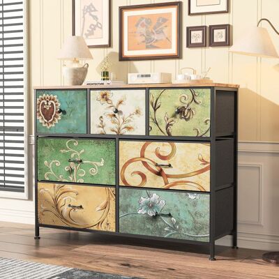 Commode 7 Tiroirs - TANANT - Vintage - Bois et Métal - Rangement Spacieux - Design Élégant Vert - Publicité Commode 7 Tiroirs - TANANT - Vintage - Bois et Métal - Rangement Spacieux - Design Élégant Vert - Publicité