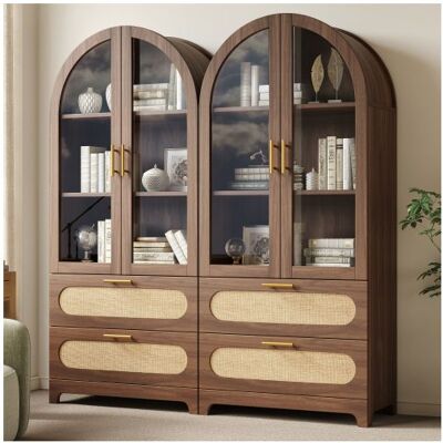 Lot de 2 vitrines bibliothèque arche Montmartre 80x40x175 cm - 2 tiroirs - étagères réglables - portes vitrées - noyer Marron - Publicité Lot de 2 vitrines bibliothèque arche Montmartre 80x40x175 cm - 2 tiroirs - étagères réglables - portes vitrées - noyer Marron - Publicité