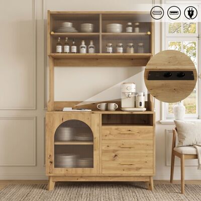 OEM Buffet haut de salle à manger - 1005 x 40 x 178 cm - Grand espace de rangement à plusieurs niveaux - Prise intégrée Marron - Publicité OEM Buffet haut de salle à manger - 1005 x 40 x 178 cm - Grand espace de rangement à plusieurs niveaux - Prise intégrée Marron - Publicité