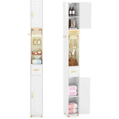COSTWAY Meuble Colonne de Salle de Bain - LED 3 Couleurs 2 Placards à Porte 1 Tiroir 3 Étagères en Verre Trempé Réglables Blanc Blanc - Publicité COSTWAY Meuble Colonne de Salle de Bain - LED 3 Couleurs 2 Placards à Porte 1 Tiroir 3 Étagères en Verre Trempé Réglables Blanc Blanc - Publicité