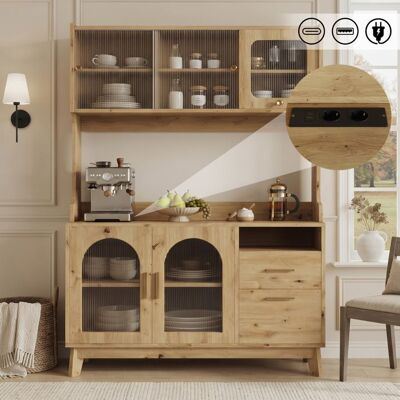 OEM Buffet haut de salle à manger - 120x40x178 cm - Grand espace de rangement - Prise intégrée - 2 prises Marron - Publicité OEM Buffet haut de salle à manger - 120x40x178 cm - Grand espace de rangement - Prise intégrée - 2 prises Marron - Publicité