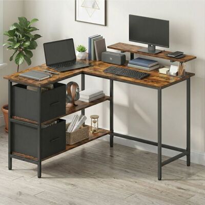 VASAGLE Bureau dOrdinateur en Forme de L 2 Tiroirs Spacieux Support de Moniteur Étagère Réglable 115 x 105 cm Marron Rustique Marron - Publicité VASAGLE Bureau dOrdinateur en Forme de L 2 Tiroirs Spacieux Support de Moniteur Étagère Réglable 115 x 105 cm Marron Rustique Marron - Publicité