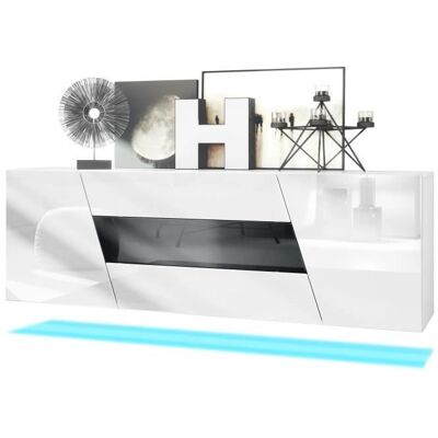 Buffet Houston VLADON - 2 portes 3 tiroirs - Blanc brillant - Noir haute brillance - LED inclus Noir - Publicité Buffet Houston VLADON - 2 portes 3 tiroirs - Blanc brillant - Noir haute brillance - LED inclus Noir - Publicité