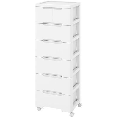 GIANTEX Commode à 6 Tiroirs Meuble de Rangement Mobile avec 4 Roulettes et Tiroirs de Tailles Différentes Poignées Évidées Creuses Blanc - Publicité GIANTEX Commode à 6 Tiroirs Meuble de Rangement Mobile avec 4 Roulettes et Tiroirs de Tailles Différentes Poignées Évidées Creuses Blanc - Publicité