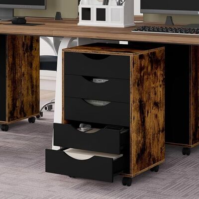 Caisson de Bureau - WOLTU Meuble de Rangement Mobile 5 Tiroirs - Bois dIngénierie - Marron Rustique Marron - Publicité Caisson de Bureau - WOLTU Meuble de Rangement Mobile 5 Tiroirs - Bois dIngénierie - Marron Rustique Marron - Publicité