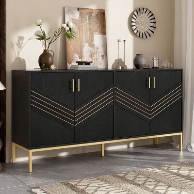 SWEIKO Buffet Moderne 4 portes design élégant Noir et Or MDF avec pieds métal grande capacité étagères réglables Noir - Publicité SWEIKO Buffet Moderne 4 portes design élégant Noir et Or MDF avec pieds métal grande capacité étagères réglables Noir - Publicité