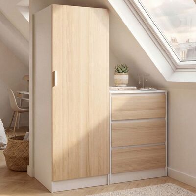 IDMARKET Armoire 1 porte AMBRE penderie avec commode 3 tiroirs 100 cm modulable façon hêtre et blanc Blanc - Publicité IDMARKET Armoire 1 porte AMBRE penderie avec commode 3 tiroirs 100 cm modulable façon hêtre et blanc Blanc - Publicité
