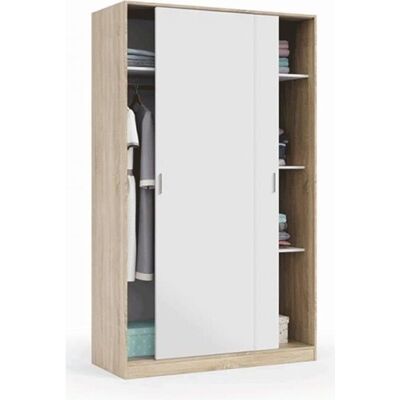 PEGANE Armoire avec 2 portes coulissantes coloris blanc - chêne canadien - Dim : L 120 x H 200 x P 50 cm Blanc - Publicité PEGANE Armoire avec 2 portes coulissantes coloris blanc - chêne canadien - Dim : L 120 x H 200 x P 50 cm Blanc - Publicité