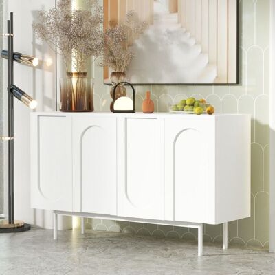 MERAX Buffet Cuisine Blanc Moderne 4 Portes Design Arqué en MDF Rangement Spacieux pour Salon et Salle à Manger 140 x 42 x 80 cm Blanc - Publicité MERAX Buffet Cuisine Blanc Moderne 4 Portes Design Arqué en MDF Rangement Spacieux pour Salon et Salle à Manger 140 x 42 x 80 cm Blanc - Publicité