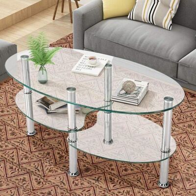 Table Basse en Verre Trempé COSTWAY Table Salon avec 3 Etagères pour Café Chambre 89 x51x455cm Transparente Blanc - Publicité Table Basse en Verre Trempé COSTWAY Table Salon avec 3 Etagères pour Café Chambre 89 x51x455cm Transparente Blanc - Publicité
