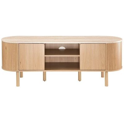 CALICOSY - Meuble TV 2 portes avec plateau effet travertin L140 cm - HELIOS - Bois clair Beige - Publicité CALICOSY - Meuble TV 2 portes avec plateau effet travertin L140 cm - HELIOS - Bois clair Beige - Publicité
