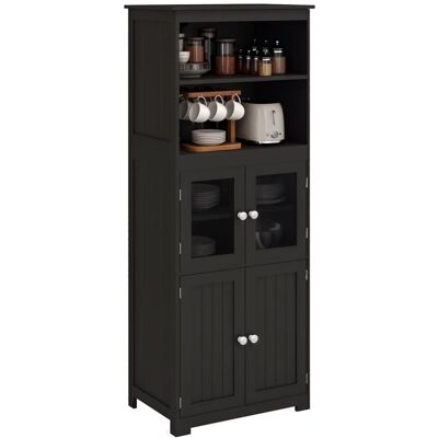 Armoire de cuisine HOMCOM buffet cuisine vaisselier avec 2 niches 2 placards avec 4 portes dont 2 portes vitrées étagère réglable Noir - Publicité Armoire de cuisine HOMCOM buffet cuisine vaisselier avec 2 niches 2 placards avec 4 portes dont 2 portes vitrées étagère réglable Noir - Publicité
