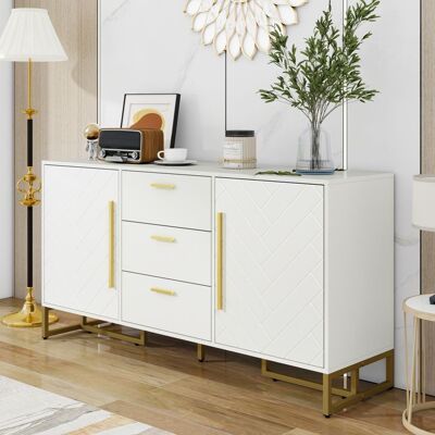 MERAX Buffet Blanc Élégant 2 Portes et 3 Tiroirs Rangements Réglables pour Salon Cuisine et Salle à Manger Blanc - Publicité MERAX Buffet Blanc Élégant 2 Portes et 3 Tiroirs Rangements Réglables pour Salon Cuisine et Salle à Manger Blanc - Publicité