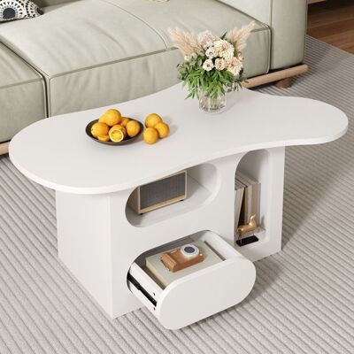 NECHE Table basse salon 1 Tiroir 2 Compartiments Rangement Canapé Table Meuble Salon Style élégant Blanc crème 97x45x435cm Blanc - Publicité NECHE Table basse salon 1 Tiroir 2 Compartiments Rangement Canapé Table Meuble Salon Style élégant Blanc crème 97x45x435cm Blanc - Publicité