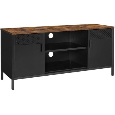 VASAGLE Meuble TV SONGMICS - 3 étagères réglables - TV jusquà 55 pouces - Marron Rustique et Noir Noir - Publicité VASAGLE Meuble TV SONGMICS - 3 étagères réglables - TV jusquà 55 pouces - Marron Rustique et Noir Noir - Publicité