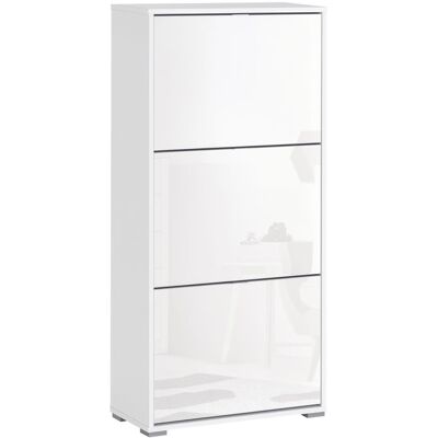 Meuble à Chaussures HOMCOM Armoire à chaussures 3 Portes abattantes 3 Compartiments en bois dim. 60L x 26I x 124H cm Blanc laqué Blanc - Publicité Meuble à Chaussures HOMCOM Armoire à chaussures 3 Portes abattantes 3 Compartiments en bois dim. 60L x 26I x 124H cm Blanc laqué Blanc - Publicité