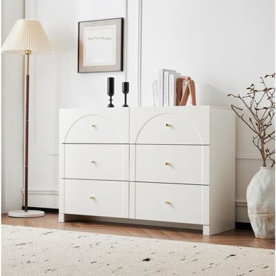 DESMIU Commode blanche à 6 tiroirs au style romantique avec poignées métalliques Blanc - Publicité DESMIU Commode blanche à 6 tiroirs au style romantique avec poignées métalliques Blanc - Publicité