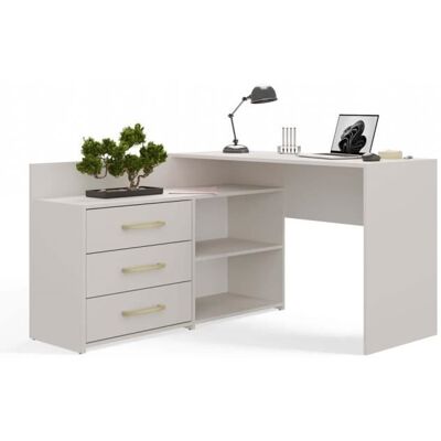 CDF MOLINE - Bureau dangle avec rangement - 3 tiroirs + 2 etagères - 120x50x76 cm - Bureau dordinateur Blanc - Publicité CDF MOLINE - Bureau dangle avec rangement - 3 tiroirs + 2 etagères - 120x50x76 cm - Bureau dordinateur Blanc - Publicité