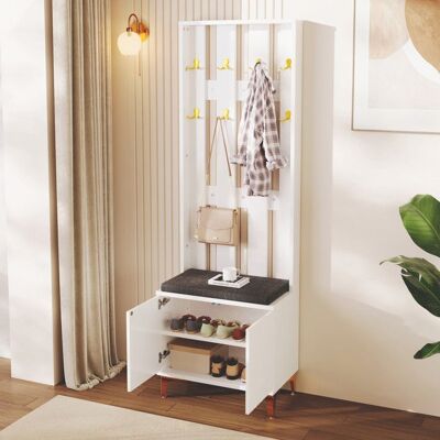 Generic Vestiaire dentrée avec banc à chaussures et coussin Meuble a chaussures avec crochets Meuble entree en blanc 60.5x35.2x180.5 cm Blanc - Publicité Generic Vestiaire dentrée avec banc à chaussures et coussin Meuble a chaussures avec crochets Meuble entree en blanc 60.5x35.2x180.5 cm Blanc - Publicité