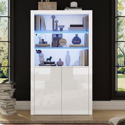 MERAX Vitrine de Salon - Blanc Brillante- avec 2 Portes - Étagères en Verre - LED - 100 x 35 x 170 cm - Buffet Haut Blanc - Publicité MERAX Vitrine de Salon - Blanc Brillante- avec 2 Portes - Étagères en Verre - LED - 100 x 35 x 170 cm - Buffet Haut Blanc - Publicité
