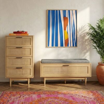 Banc à chaussures en bois d'eucalyptus ARETHA - avec rangement et siège - Publicité Banc à chaussures en bois d'eucalyptus ARETHA - avec rangement et siège - Publicité