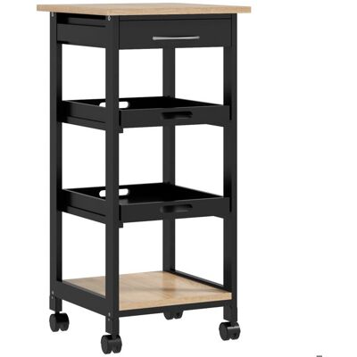 Chariot de service HOMCOM desserte de cuisine à roulettes 2 plateaux amovibles tiroir étagère chêne clair bois pin noir Noir - Publicité Chariot de service HOMCOM desserte de cuisine à roulettes 2 plateaux amovibles tiroir étagère chêne clair bois pin noir Noir - Publicité