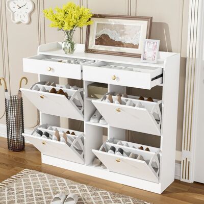 Generic Meuble a chaussures 110x26x100 cm avec 4 portes battantes Armoire à chaussures avec 2 tiroirs et 3 compartiments Meuble entree Blanc - Publicité Generic Meuble a chaussures 110x26x100 cm avec 4 portes battantes Armoire à chaussures avec 2 tiroirs et 3 compartiments Meuble entree Blanc - Publicité