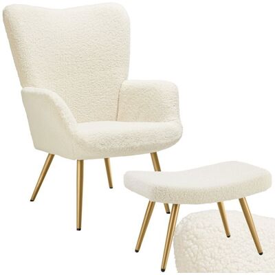 Chaise - TECTAKE - Fauteuil HYGGE en acier et polyester à laspect bouclé avec tabouret 72 x 76 x 1005 cm - Crème/Or Beige - Publicité Chaise - TECTAKE - Fauteuil HYGGE en acier et polyester à laspect bouclé avec tabouret 72 x 76 x 1005 cm - Crème/Or Beige - Publicité