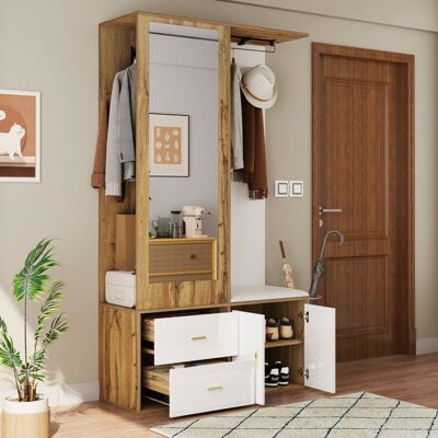 Generic Vestiaire dentrée avec banc à chaussures et miroir Meuble a chaussures avec penderie Meuble entree en blanc 100x38x180 cm Blanc - Publicité Generic Vestiaire dentrée avec banc à chaussures et miroir Meuble a chaussures avec penderie Meuble entree en blanc 100x38x180 cm Blanc - Publicité