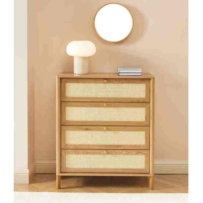BAÏTA Commode HAIDA 4 tiroirs effet chêne et rotin 80cm - Bois Marron - Publicité BAÏTA Commode HAIDA 4 tiroirs effet chêne et rotin 80cm - Bois Marron - Publicité