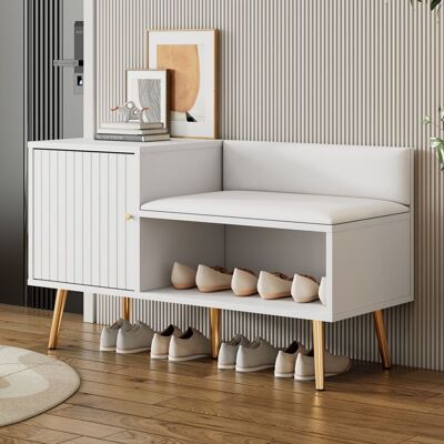 Generic Banc à chaussures moderne en rembourrée Meuble a chaussures avec pieds métalliques et poignées Meuble entree en blanc Blanc - Publicité Generic Banc à chaussures moderne en rembourrée Meuble a chaussures avec pieds métalliques et poignées Meuble entree en blanc Blanc - Publicité