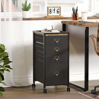 BALOVEBY Desserte de bureau Caisson Mobile 4 tiroirs en tissu Classeur mobile Caisson de rangement roulettes A4 Noir Noir - Publicité BALOVEBY Desserte de bureau Caisson Mobile 4 tiroirs en tissu Classeur mobile Caisson de rangement roulettes A4 Noir Noir - Publicité