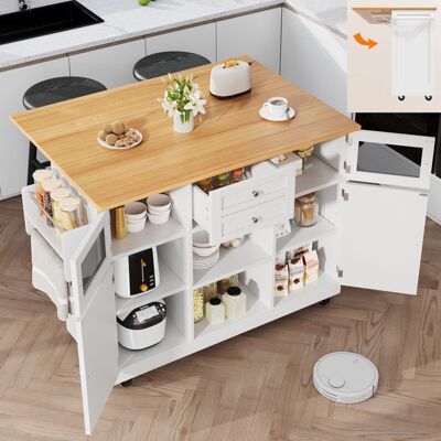 OEM Desserte de Cuisine avec Plateau Extensible+Portes 3D+Roulettes+Séparateurs Réglables et Porte-Serviettes Iatéral Blanc Blanc - Publicité OEM Desserte de Cuisine avec Plateau Extensible+Portes 3D+Roulettes+Séparateurs Réglables et Porte-Serviettes Iatéral Blanc Blanc - Publicité