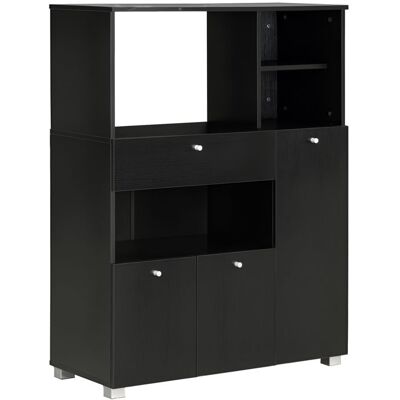 Meuble de micro-onde HOMCOM multi-rangements 2 placards 4 niches tiroir coulissant dim. 90L x 40l x 120H cm en bois noir Noir - Publicité Meuble de micro-onde HOMCOM multi-rangements 2 placards 4 niches tiroir coulissant dim. 90L x 40l x 120H cm en bois noir Noir - Publicité