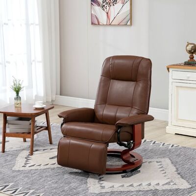 Generic Fauteuil relax inclinable repose-pieds réglable pivotant 360° piètement bois revêtement synthétique marron Marron - Publicité Generic Fauteuil relax inclinable repose-pieds réglable pivotant 360° piètement bois revêtement synthétique marron Marron - Publicité